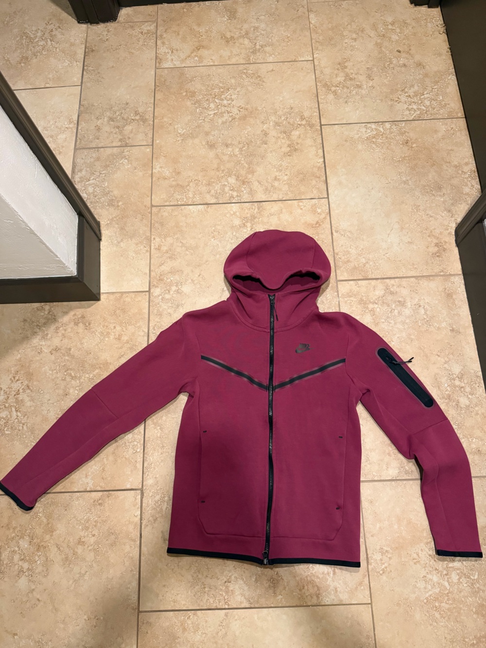 Nike Hooded Zip Jacket in Berry with Black Trim